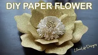 Big Gold Paper Flower with Center Tutorial - How to make paper flower #diypaperflower #howto