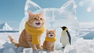Складываем ледяные блоки вместе с пингвинами! #милый #кот #смешной #животные #вирусноевидео #котенок