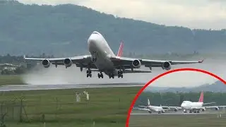 2 PLANES ON RUNWAY | Aerotranscargo Boeing 747 waterspray takeoff at Graz Airport | ER-BBB