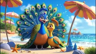 Colorful Peacocks Enjoying the Sea Breeze| Seaside Fun with Two Lovely| Nursery Rhymes Zezo Toons