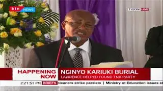 Attorney general Paul Kihara delivers a speech on behalf of Uhuru at Nginyo Kariuki's burial