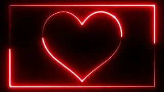 Red Heart Shape With Red Neon Rectangle Frame In Black Background Seamless Loop