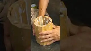 Cherry beer mug DIY. Gluing the staves of a wooden mug...