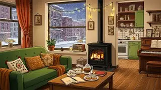 1950s Cozy Snowy Morning with Oldies Playing in Another Room for relaxation