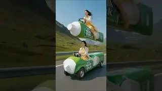 Milk pack Car Ride &ndash; Surreal AI Animation in Green! 🚗🦷💙 #shorts #carride #aivideo #miniature #asmr