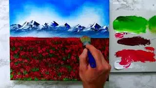 Fields of Passion: Create a Stunning Acrylic Painting of a Red Flower Meadow