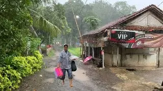 Walking in Heavy Rain in a Peaceful Village | Rain Brings Peace Medicine For Isomnia | rain sounds