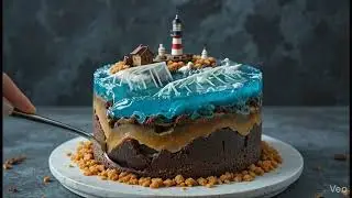Coastal Cliff Lighthouse Cake Asmr Cutting #asmr #cakeasmr #cakecutting 