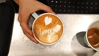 Daily latte art #31 Fern and heart in one cup #shorts #coffee #latteart