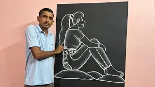 Drawing of a girl sitting alone step by step ||🙂🙄|| #chalkart #draw #yttrending #viralart 