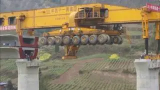 SLJ900 32 Bridge construction Girder Erection Machine. Возведение моста балочным укладчиком.