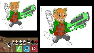 coloring a picture of a fox holding a rocket racoon
