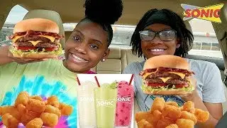 TRYING SONICS NEW DRINKS! + DOUBLE BACON CHEESEBURGERS MUKBANG! TEEN EATING SHOW! #yummybitestv