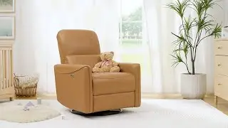 Kirstin Leather Nursery Swivel Glider Power Recline Chair, Brown