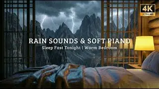 Rain Sounds for Sleeping (Warm Bedroom) | Soft Piano for Gentle Healing Sleep