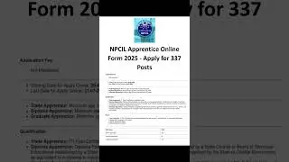 NPCIL Apprentice Online Form 2025 - Apply for 337 Posts