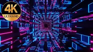 10 Hour TV VJ LOOP NEON Square Bricks Metallic Blue Color Abstract Background Video , 4k Screensaver