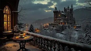 Cozy Winter Night at the Castle | Dark Academia Ambience with Melancholy Piano Music for Relaxing