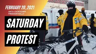 Freedom Protest in Downtown, Toronto, Canada, Saturday February 20, 2021