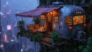 Lofi Rain &ndash; Cozy Caravan Home Lo-fi in the Cyberpunk City | For Study, Sleep, or Relaxation | 4K
