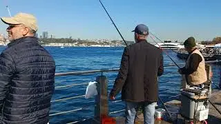 İSTANBUL ÜSKÜDAR BOĞAZ GÜNEŞLİ GÜN TEKNELER VAPURLAR SAHİLDE BALIK TUTAN İNSANLAR MEYDAN