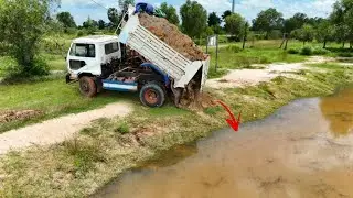 First Starting New Project!! Technique Delete POND by Dozer Komat'su D20P & 5-T Dump Truck Unloading