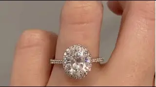 Verity - Platinum Diamond Halo Engagement Ring with 3ct Oval Moissanite