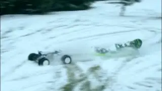 RC car pulling kid on a sled