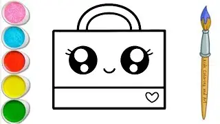 How to Draw Cute Shopping Bag Tote Bag Simple Easy for Kids Toddlers beginners @Kidscolouringandart