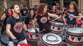 marching-school drum parade playing in Barcelona, Catalonia, Spain.