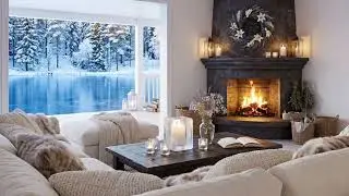 🌅❄️ Cozy Lake Cabin Piano | Winter Fireplace Ambiance | Sleep Relax Study Stress Relief