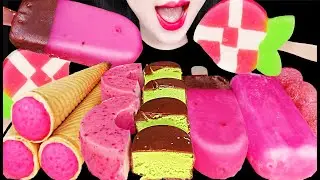 ASMR PINK CHOCOLATE ICE DESSERT 핑크 초콜릿 아이스 디저트 먹방 Mukbang, Eating