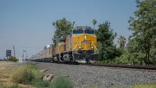 Two UP Trains in Fresno Sub with OCS Special & Mobile Lab Car