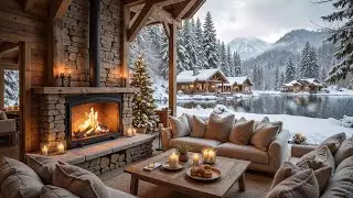 Relaxing Winter Porch in Snowfall ❄️🔥 Calm Piano Music with Fireplace Sounds for Study, Work & Relax