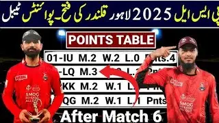 PSL 2025 points table today after Lahore vs Karachi match 6 | points table psl 2025 today