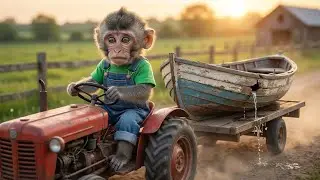 Baby Monkey&rsquo;s Tiny Tractor Saves a Leaking Boat! 🐒🚜⛵