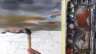 WATERCOLOR DEMO - Evening Cityscape (Prague) 🎨✏️