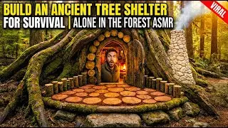 Build an Ancient Tree Shelter for Survival | Alone in the Forest ASMR - Primitive Forest Life ASMR