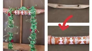 Warli art painting on old bamboo planter#warliart  #art #diy