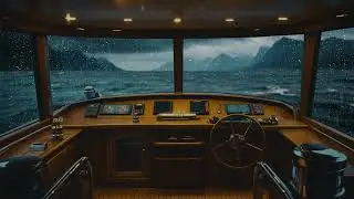 Nautical Rain Ambiance in Yacht Cabin with Tranquil Sea Serenity
