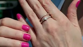 Double ring with pav&eacute;s of diamonds and a center stone by Flamme en rose