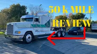 25 year old semi truck review while hauling cars 50k Mile review $14,000 (FLD120)