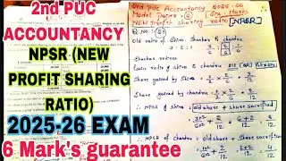 2nd PUC ACCOUNTANCY NEW a PROFIT sharing ratio 6 Mark's guarantee question ANNUAL EXAM 2025-26 