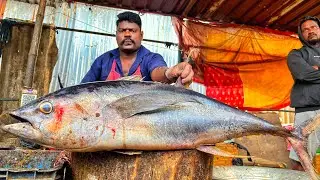 KASIMEDU 🔥 SPEED SELVAM | HUGE TUNA FISH CUTTING VIDEO | 4K VIDEO | KM FISH CUTTING
