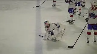Laval Rocket goalie Michael McNiven stretches during warmup prior to season opening game 10/15/21