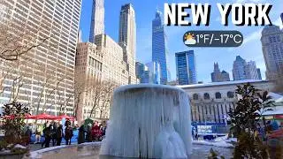 New York City 5 Days After the Snowstorm ❄️ | Frozen Bryant Park & Olympic Ice Art [4K]