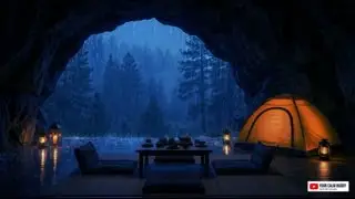 COZY FOREST CAVE AMBIENCE ⛈️ RAIN, THUNDER & CRACKLING FIRE &mdash; DRIFT INTO DEEP SLEEP