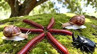 Wow‼️ The Moment a Bright Red Millipede Encounters a Wild Snail‼️#insects #unexpectedmeeting