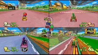 Mario Kart Double Dash!!: Baby Park 4 player Netplay race 60fps