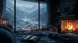Snowy Winter Comfort Ambience | Fireplace Warmth for Calm and Rest